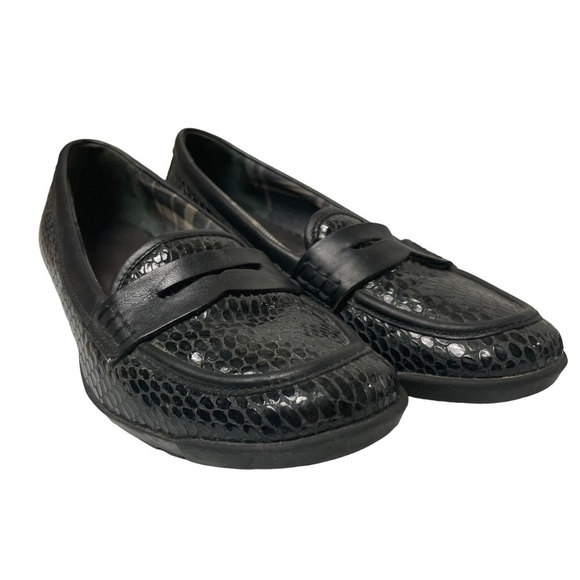 Aquatalia Snakeskin Embossed Leather Penny Loafers Driving Mocs Black Size 6 - Picture 5 of 11